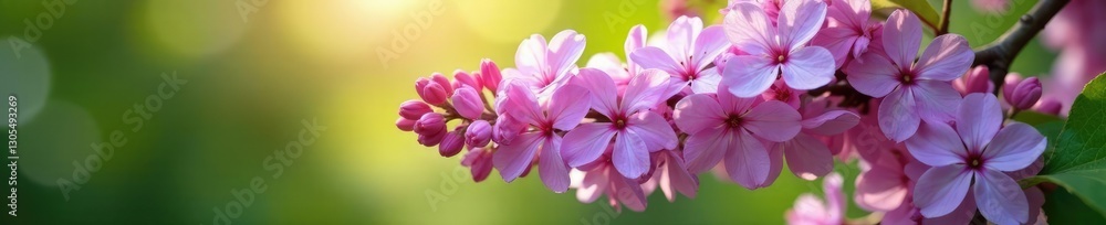 Obraz premium Dense lilac blooms fill the air with sweet fragrance on a sunny branch, foliage, lilac flowers