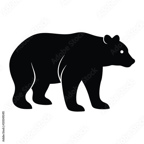 Chic Black Grizzly Bear Silhouette, Contemporary Minimalist Vector Clipart