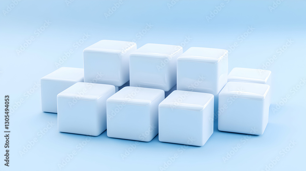A collection of white 3D cubes arranged creatively against a soft blue background, ideal for designs, presentations, or digital art projects that require a minimalist aesthetic. A collection of white 3D cubes arranged creatively against a soft blue background, ideal for designs, presentations, or digital art projects that require a minimalist aesthetic.
