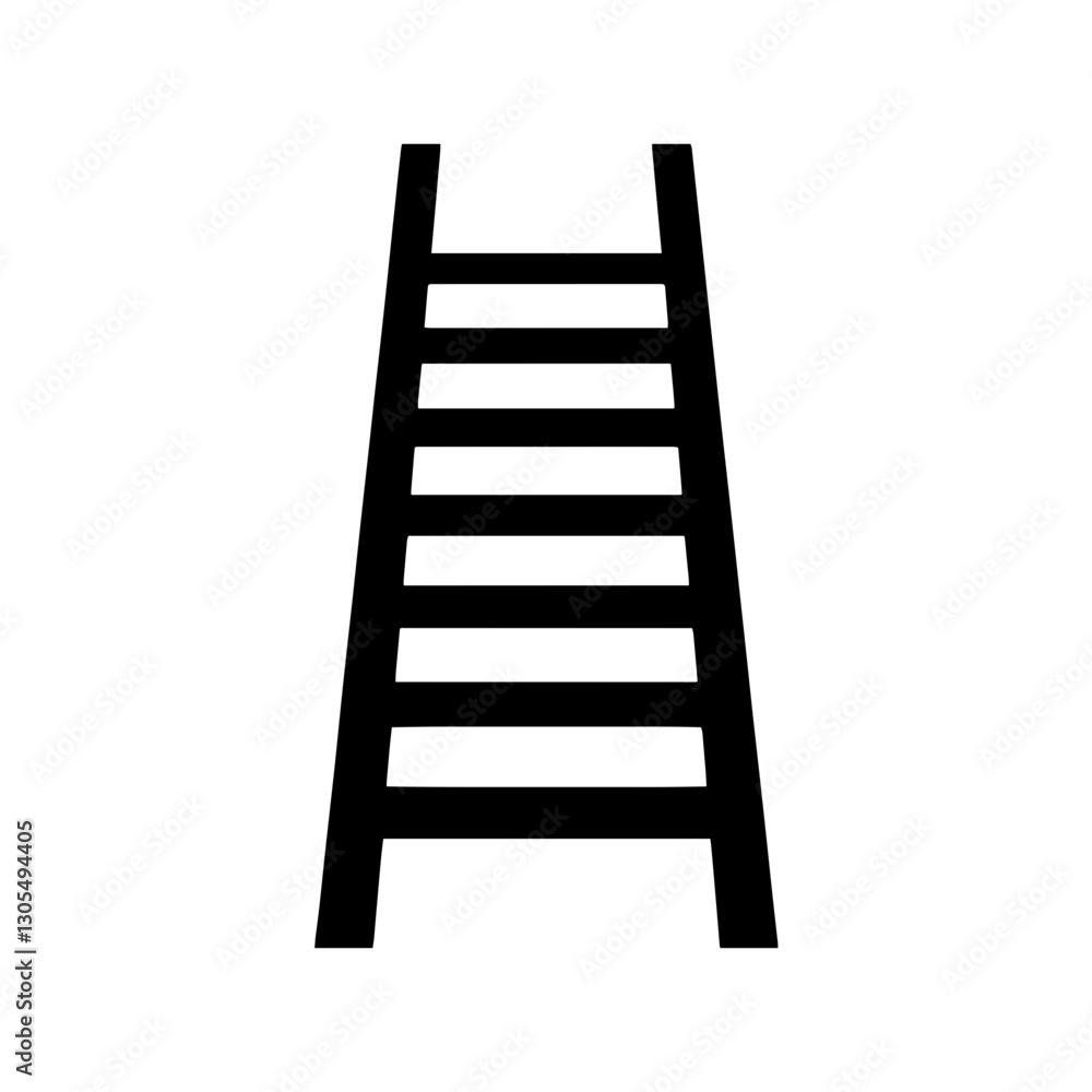 Minimalist black silhouette of a ladder symbolizing progress on white background Minimalist black silhouette of a ladder symbolizing progress on white background
