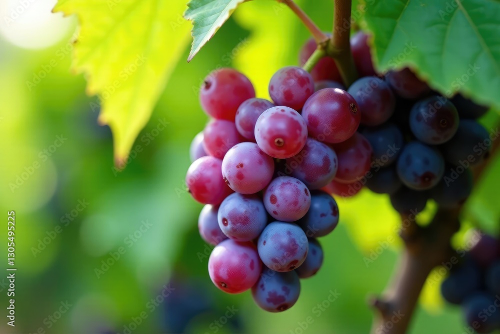 Soft purple clusters of juicy grapes hang from a vine, natural, texture Soft purple clusters of juicy grapes hang from a vine, natural, texture