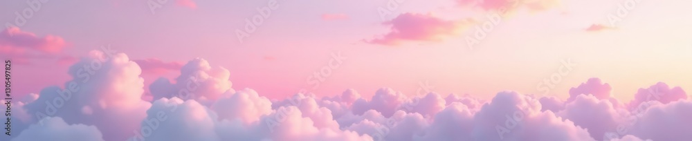 Obraz premium Soft pink sky with cotton white clouds drifting gently across the horizon, clouds, serene