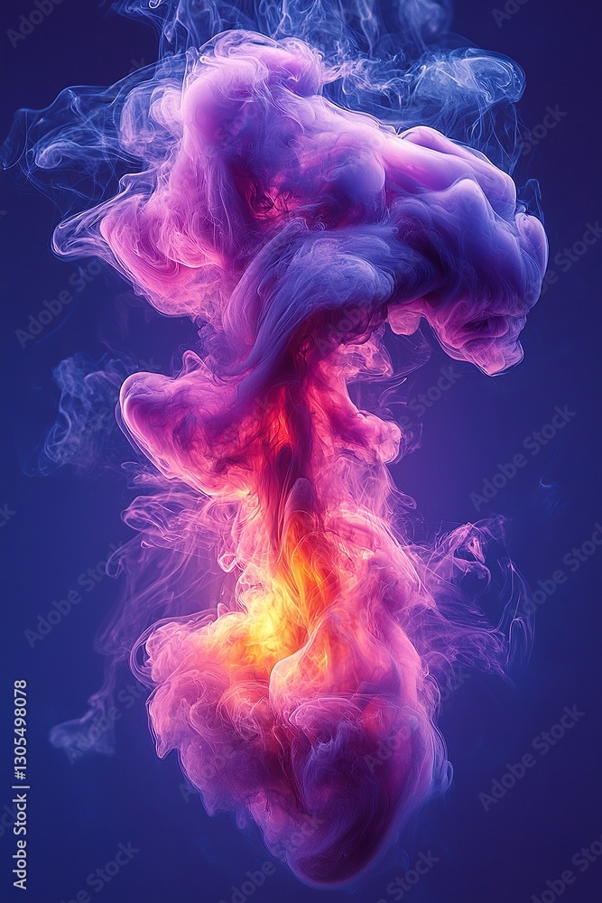 Fototapeta premium A pink and blue smoke cloud on a blue background