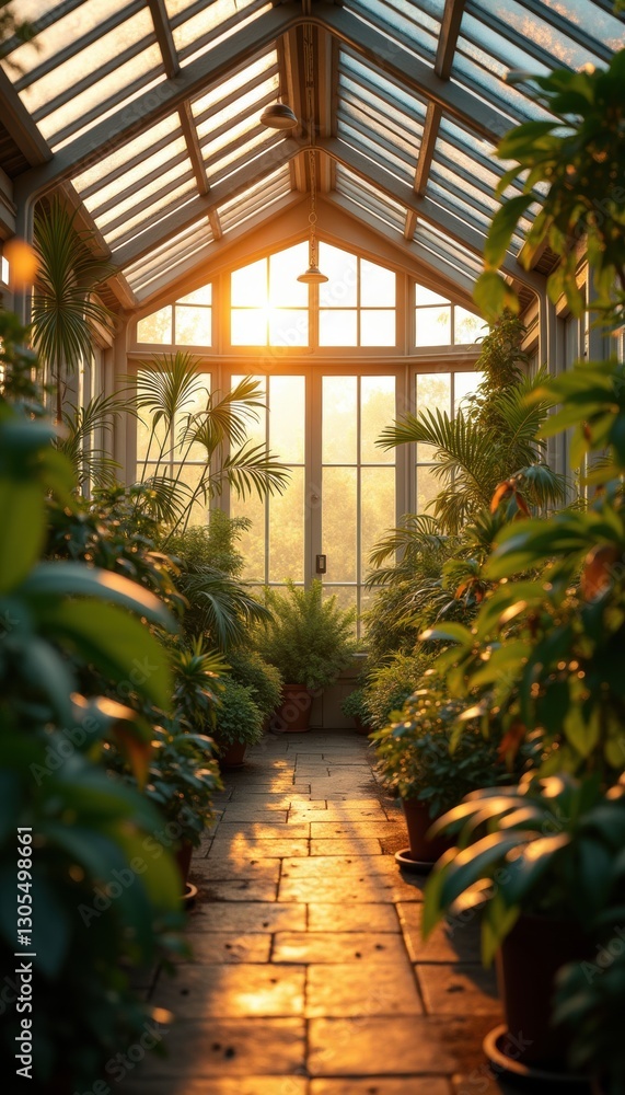 A serene greenhouse corridor bathed in warm sunlight, lined with lush green plants, creating a tranquil atmosphere perfect for nature lovers and gardening enthusiasts. A serene greenhouse corridor bathed in warm sunlight, lined with lush green plants, creating a tranquil atmosphere perfect for nature lovers and gardening enthusiasts.