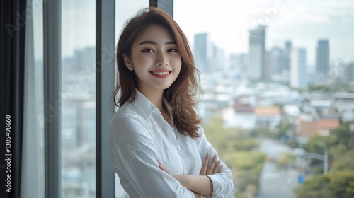 Woman in office with city view Free Download Woman in office with city view - GFXLoad