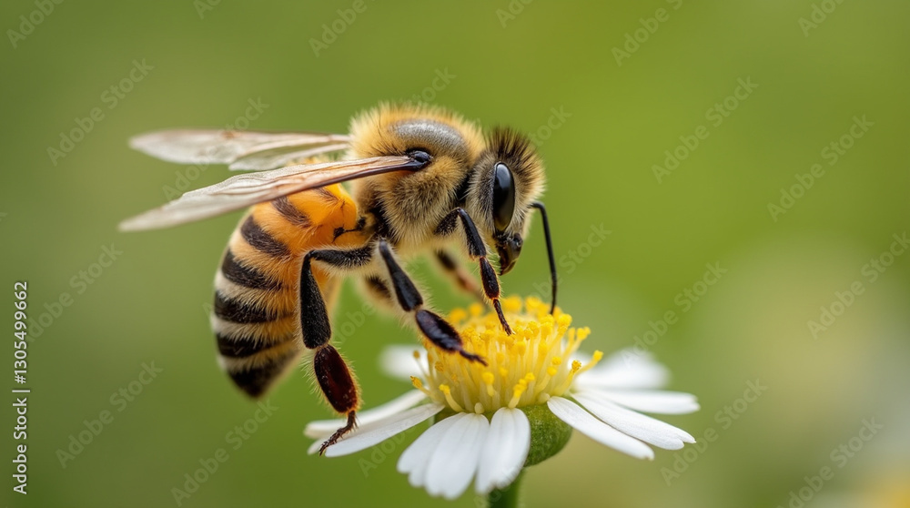 Bumblebee in Action: Pollinating Flowers with Yellow Pollen in a Wild Garden During Spring