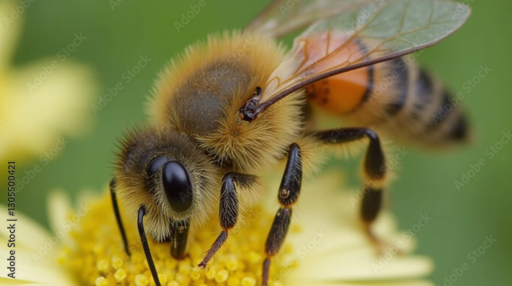 Bumblebee in Action: Pollinating Flowers with Yellow Pollen in a Wild Garden During Spring Bumblebee in Action: Pollinating Flowers with Yellow Pollen in a Wild Garden During Spring
