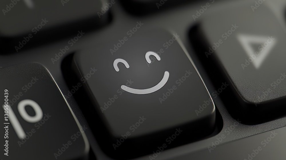 A close-up of a black keyboard with a smiley face key, symbolizing positivity and user-friendly design in technology A close-up of a black keyboard with a smiley face key, symbolizing positivity and user-friendly design in technology