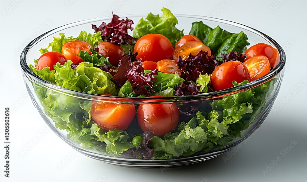 Fresh and healthy salad with lettuce and cherry tomatoes in a glass bowl Fresh and healthy salad with lettuce and cherry tomatoes in a glass bowl