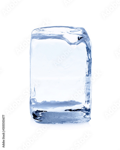 One block of clear ice isolated on white
