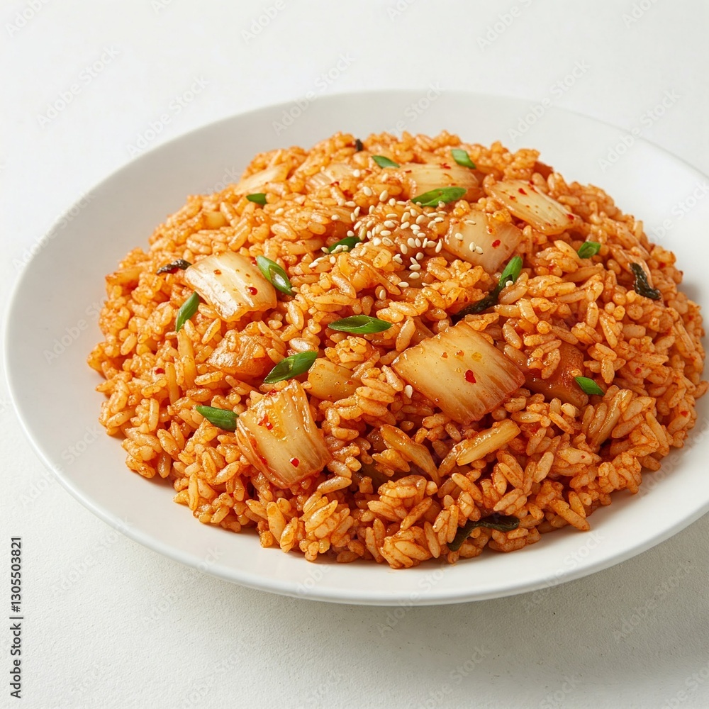 Kimchi fried rice, a popular Korean dish made with spicy kimchi, rice, vegetables, and meat Kimchi fried rice, a popular Korean dish made with spicy kimchi, rice, vegetables, and meat