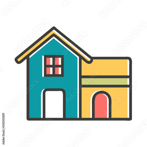 Colorful illustration of two houses side by side, home concept
