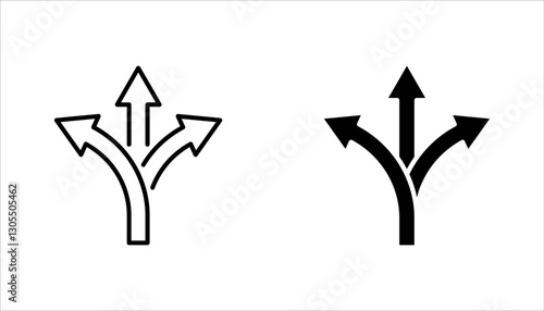 three-way direction arrow sign, road sign direction icon set, vector illustration on white background