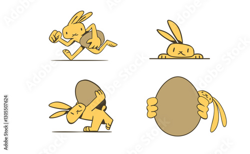 easter bunnies with eggs quirky doodles, hand drawn easter bunny with easter egg illustration