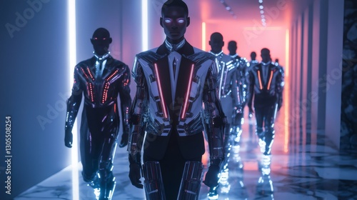 Wallpaper Mural Futuristic fashion show with models wearing cybernetic clothes. Generative ai illustrations Torontodigital.ca