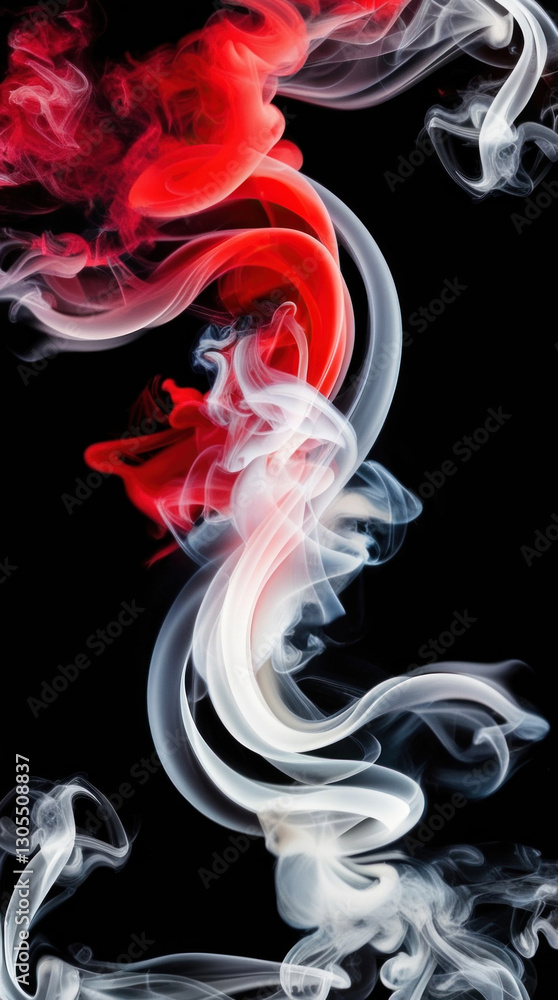 abstract smoke patterns with red and white colors against a black background.