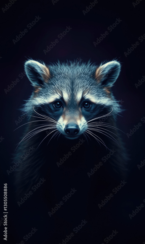 raccoon on black background with place for text