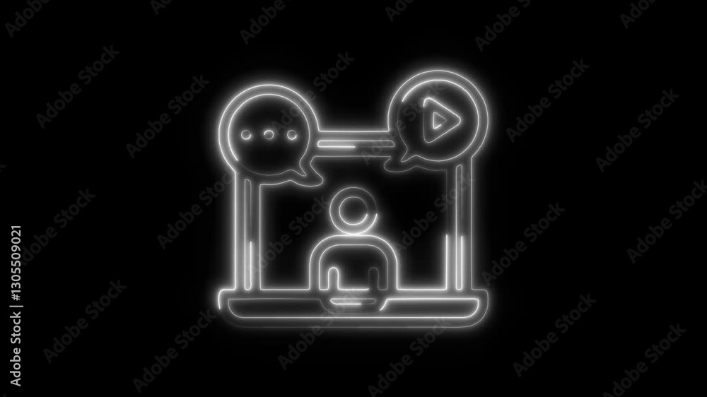 Glowing neon webinar icon isolated on black background. HD Video motion graphic animation icon Glowing neon webinar icon isolated on black background. HD Video motion graphic animation icon
