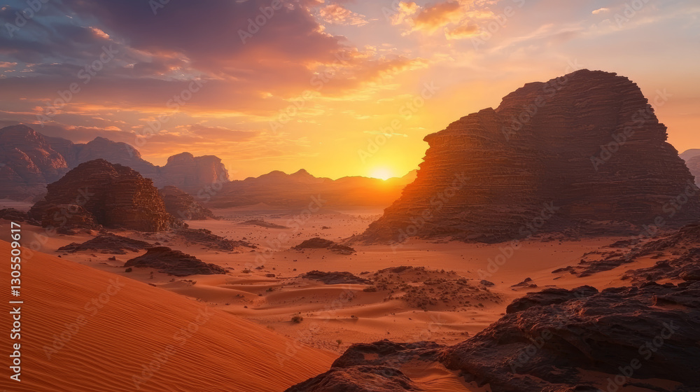 Stunning Desert Sunset Over Majestic Rock Formations Stunning Desert Sunset Over Majestic Rock Formations