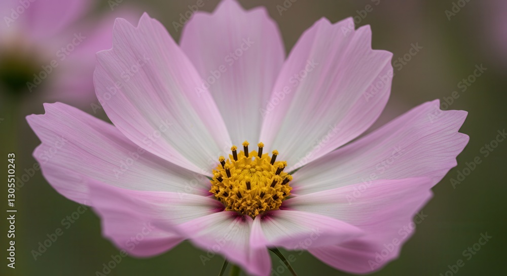 Close-up of Delicate Pink Cosmos Flower with Golden Center Details Close-up of Delicate Pink Cosmos Flower with Golden Center Details