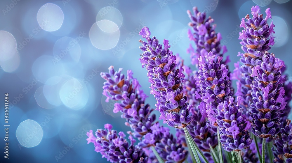Fototapeta premium A bunch of lavender flowers with a blue background