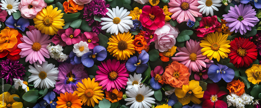 colorful chrysanthemum flowers, irises,