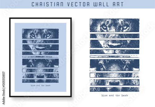 Lion and the Lamb. Christian scripture motivation poster and inspirational wall art. Bible verse. Christian quote for inspiration. Vector illustration