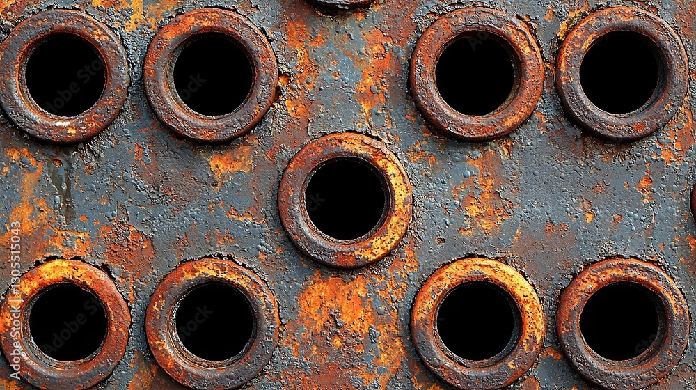 A close up of a rusty metal surface with holes in it A close up of a rusty metal surface with holes in it