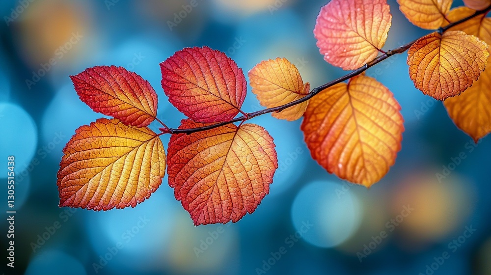 A branch of a tree with red and yellow leaves A branch of a tree with red and yellow leaves
