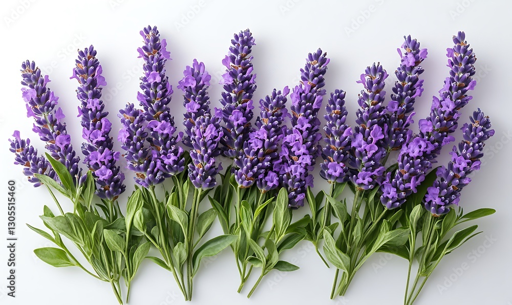 Fototapeta premium A vibrant array of lavender flowers set against a clean white backdrop