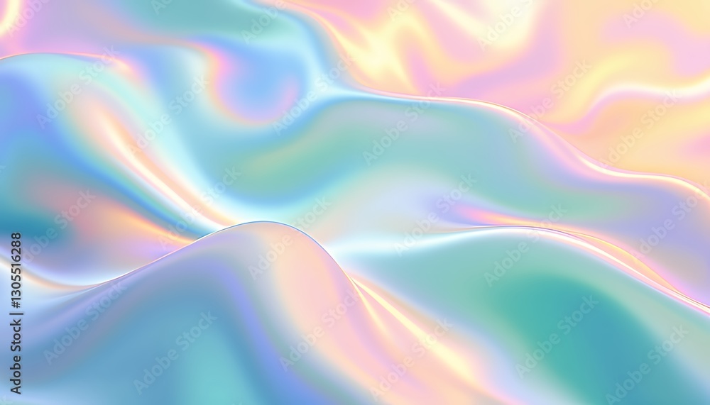Obraz premium iridescent_abstract_background holographic_waves_texture pastel_color_gradient fluid_art_wallpaper metallic_surface_design shimmering_liquid_pattern colorful_3d_render futuristic_smooth_material pearl