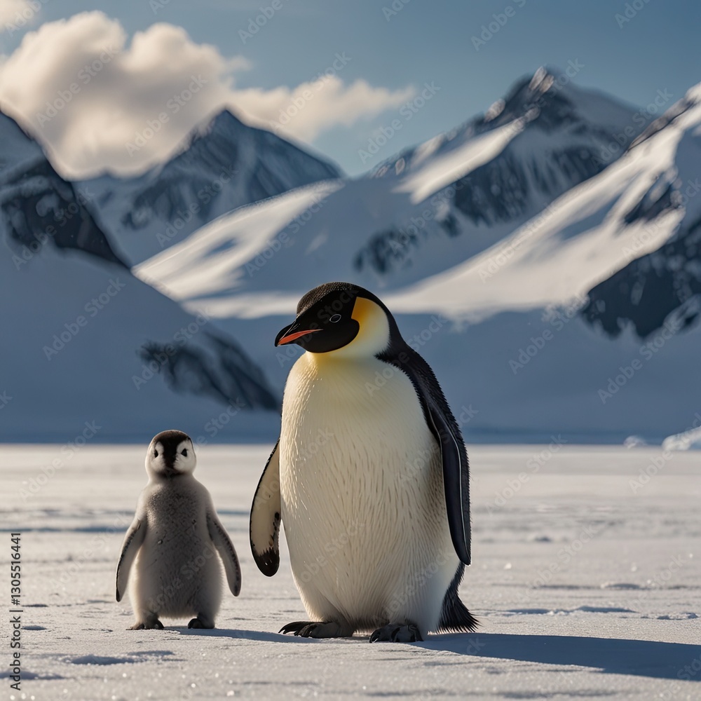 Fototapeta premium Guardians of the Frozen Realm: A Penguin Family s Bond