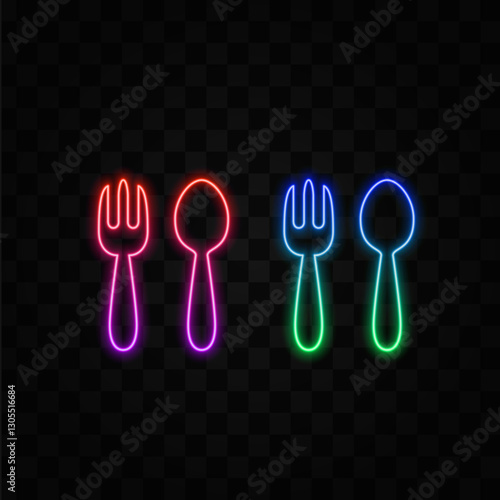 Spoon fork knife icon, restaurant symbol. Neon icon.