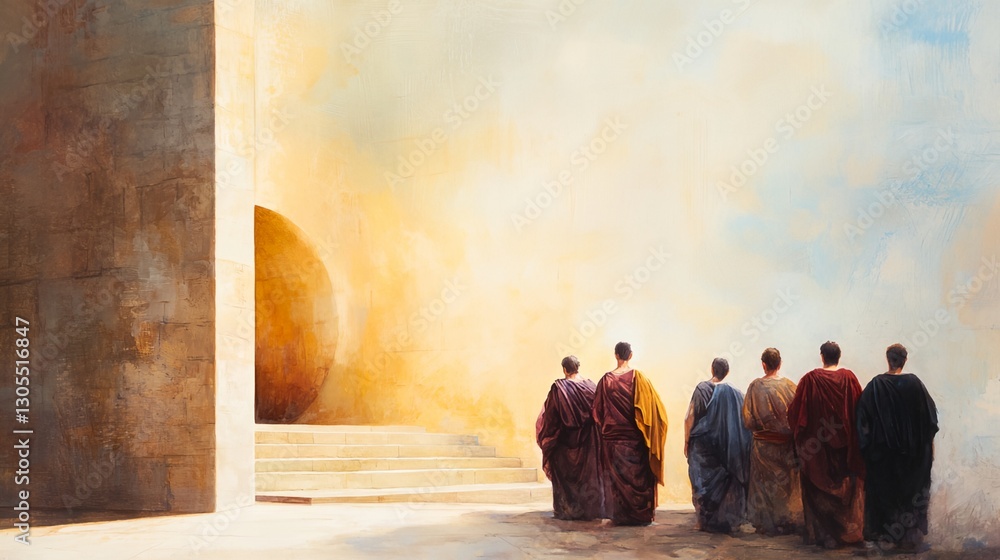 Fototapeta premium A group of men are walking down a path