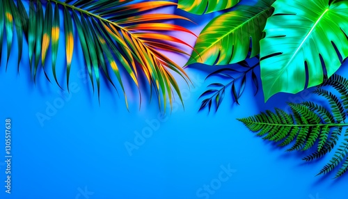 Tropical_Leaves_Blue_Background_Monstera_Palm_Fern