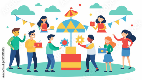 There was a sense of collaboration as the attendees divided into groups to plan the details for the annual school carnival games at the PTA meeting.. Vector illustration