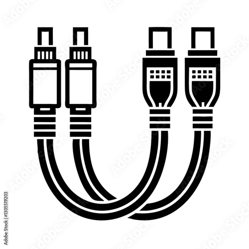 Network cables icon, minimalist style, black and white design, copy space