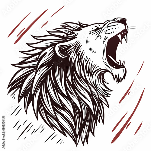  A fierce roaring lion head tattoo-style engraving sketch, created with generative AI. Perfect for tattoos, logos, and bold designs. High-quality vector illustration