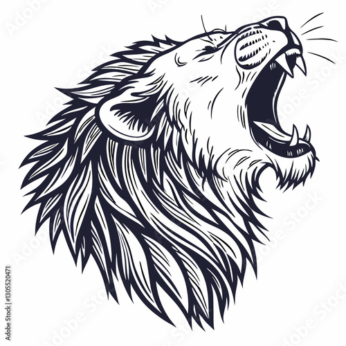  A fierce roaring lion head tattoo-style engraving sketch, created with generative AI. Perfect for tattoos, logos, and bold designs. High-quality vector illustration