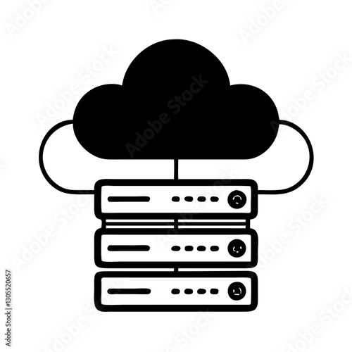 Cloud server icon, minimalist style, black and white design, copy space