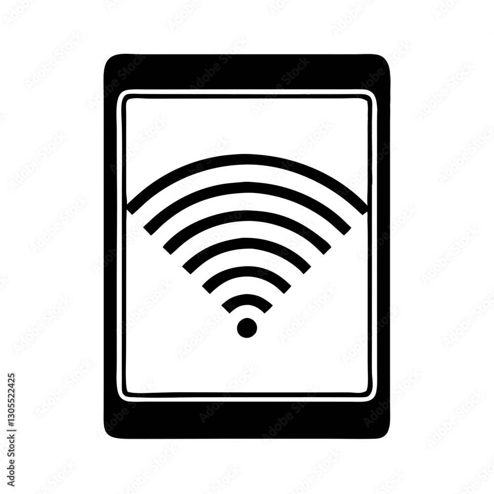 Wi-Fi tablet icon, minimalist style, black and white design, copy space Wi-Fi tablet icon, minimalist style, black and white design, copy space