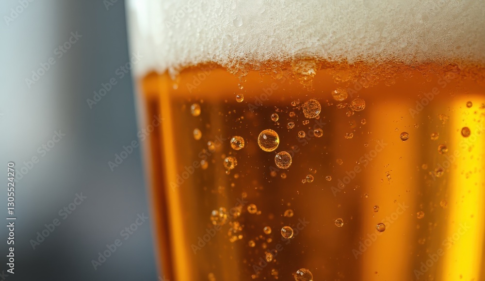 Refreshing Close-Up of Cold Beer with Bubbles in a Glass Refreshing Close-Up of Cold Beer with Bubbles in a Glass