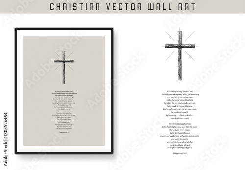 Christian cross motivation poster and inspirational wall art. Bible verse. Christian quote for inspiration. Vector illustration