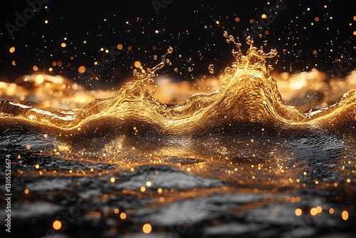 Wallpaper Mural Golden wave of liquid splashing on a dark background Torontodigital.ca