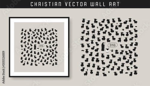 Jesus Leaves the 99. Once was lost now i am found. Christian scripture motivation poster and inspirational wall art. Bible verse. Christian quote for inspiration. Vector illustration