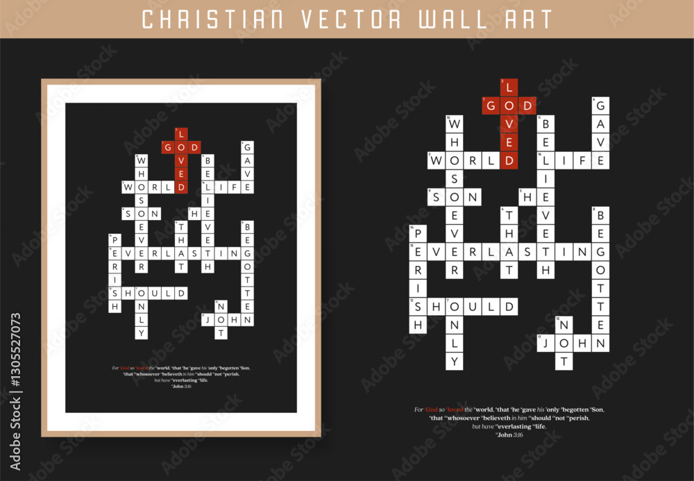 Fototapeta premium God So Loved John 3 16. Christian scripture motivation poster and inspirational wall art. Bible verse. Christian quote for inspiration. Vector illustration