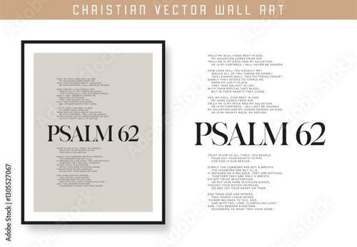 Psalm62 Christian scripture motivation poster and inspirational wall art. Bible verse. Christian quote for inspiration. Vector illustration