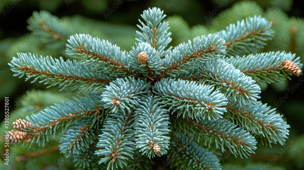 Fototapeta premium Blue spruce branch, close-up, forest, cones, Christmas