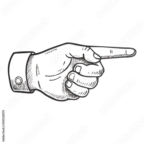 Sketch of a pointing hand gesture, communication and direction