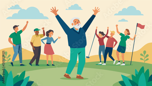 The crowd erupted in cheers as a 70yearold golfer sunk a birdie putt proving that age only adds wisdom to the sport.. Vector illustration